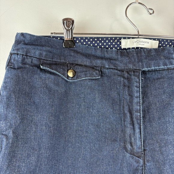 Liz Claiborne Jackie Fit Wide Leg Trouser Mid Rise Blue Jeans Stretch Chic 14 P - Picture 3 of 9